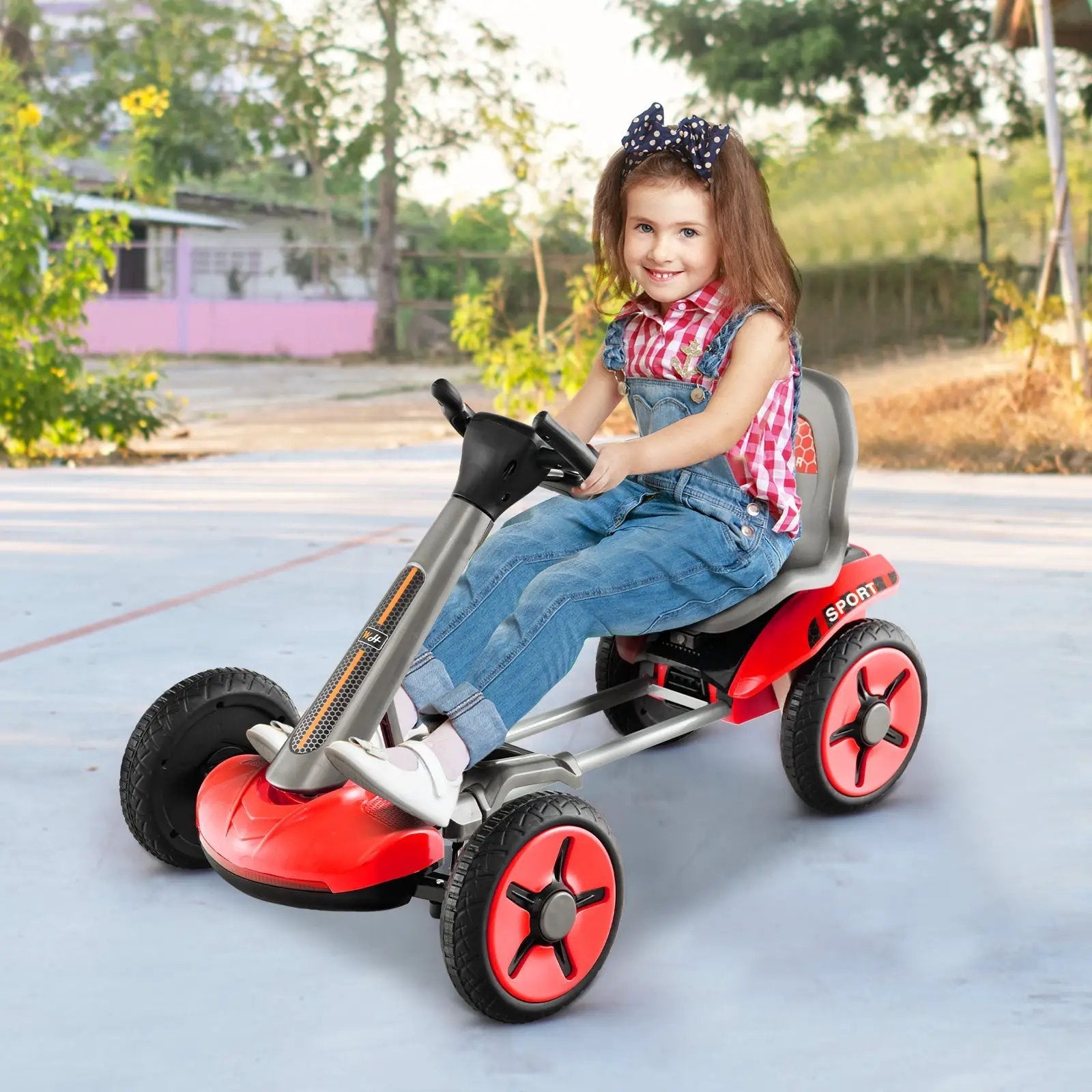 Pedal Powered 4-Wheel Toy Car with Adjustable Steering Wheel and Seat-Red by DirectDeals