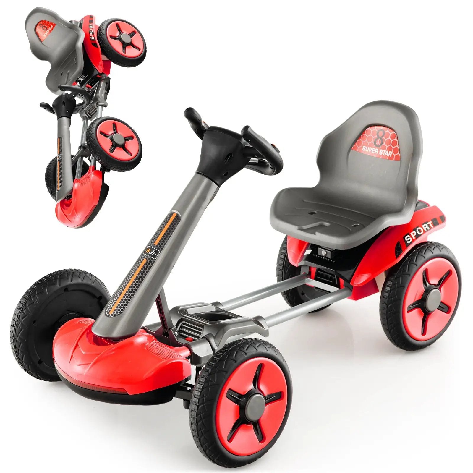 Pedal Powered 4-Wheel Toy Car with Adjustable Steering Wheel and Seat-Red by DirectDeals