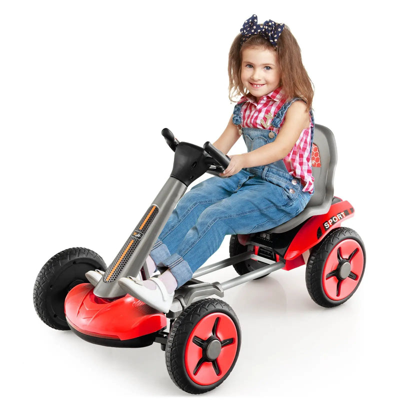 Pedal Powered 4-Wheel Toy Car with Adjustable Steering Wheel and Seat-Red by DirectDeals
