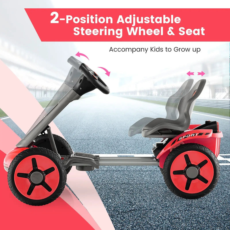 Pedal Powered 4-Wheel Toy Car with Adjustable Steering Wheel and Seat-Red by DirectDeals
