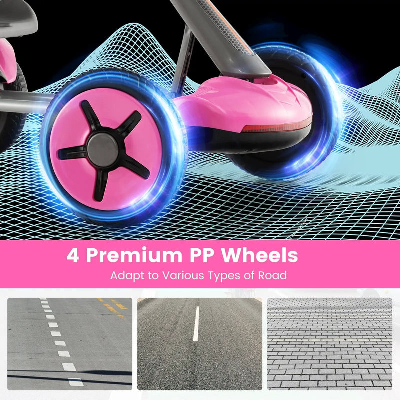 Pedal Powered 4-Wheel Toy Car with Adjustable Steering Wheel and Seat-Pink by DirectDeals