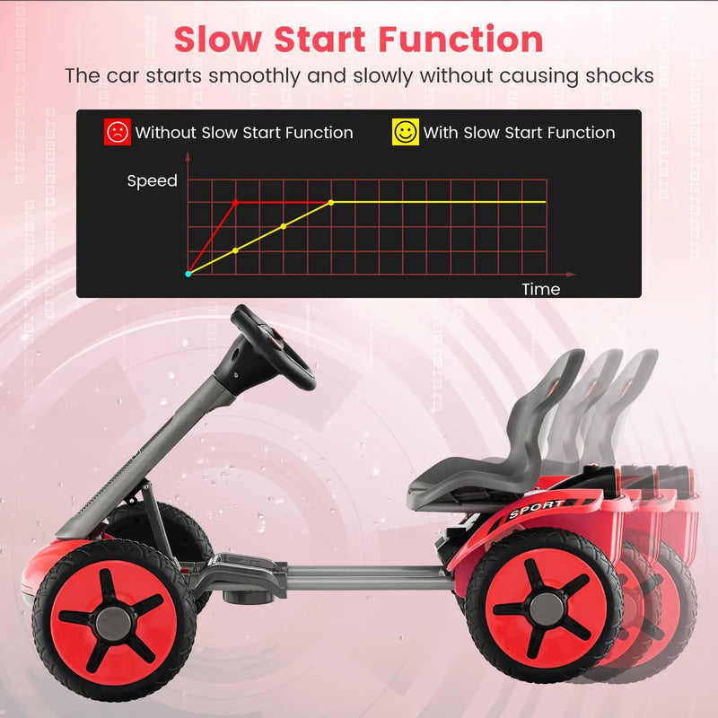 Pedal Powered 4-Wheel Toy Car with Adjustable Steering Wheel and Seat-Red by DirectDeals