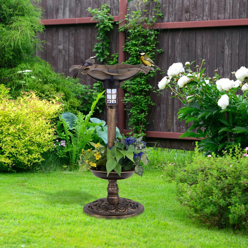 Pedestal Birdbath and Feeder with Solar Light - Lotus Leaf by DirectDeals