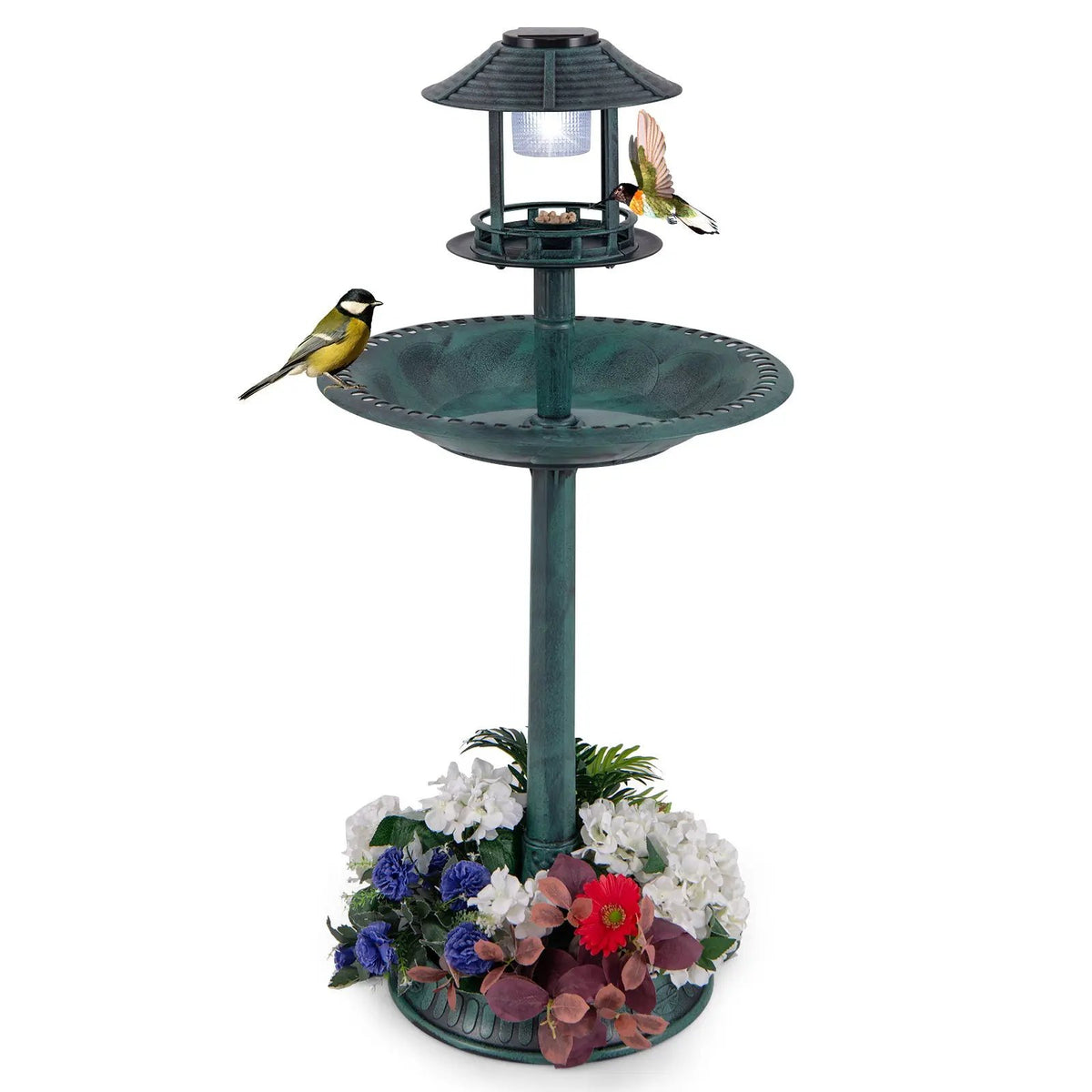 Solar Pedestal Bird Bath with Feeder and Planter - Bronze, photo 7 of 8