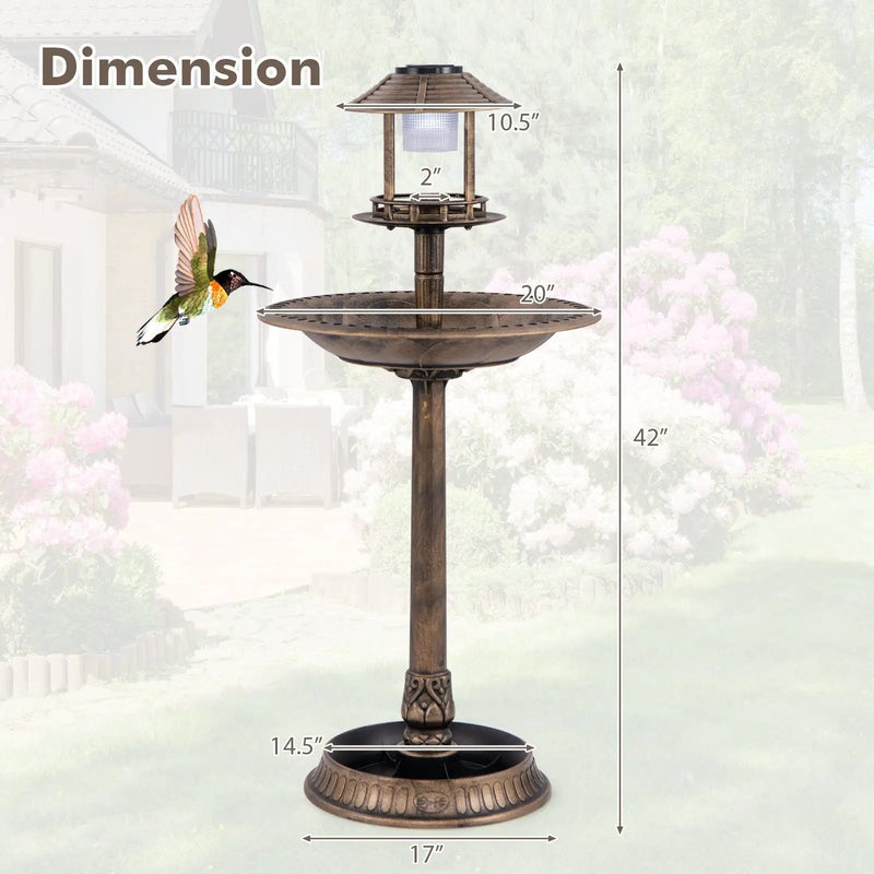 Solar Pedestal Bird Bath with Feeder and Planter - Bronze by DirectDeals