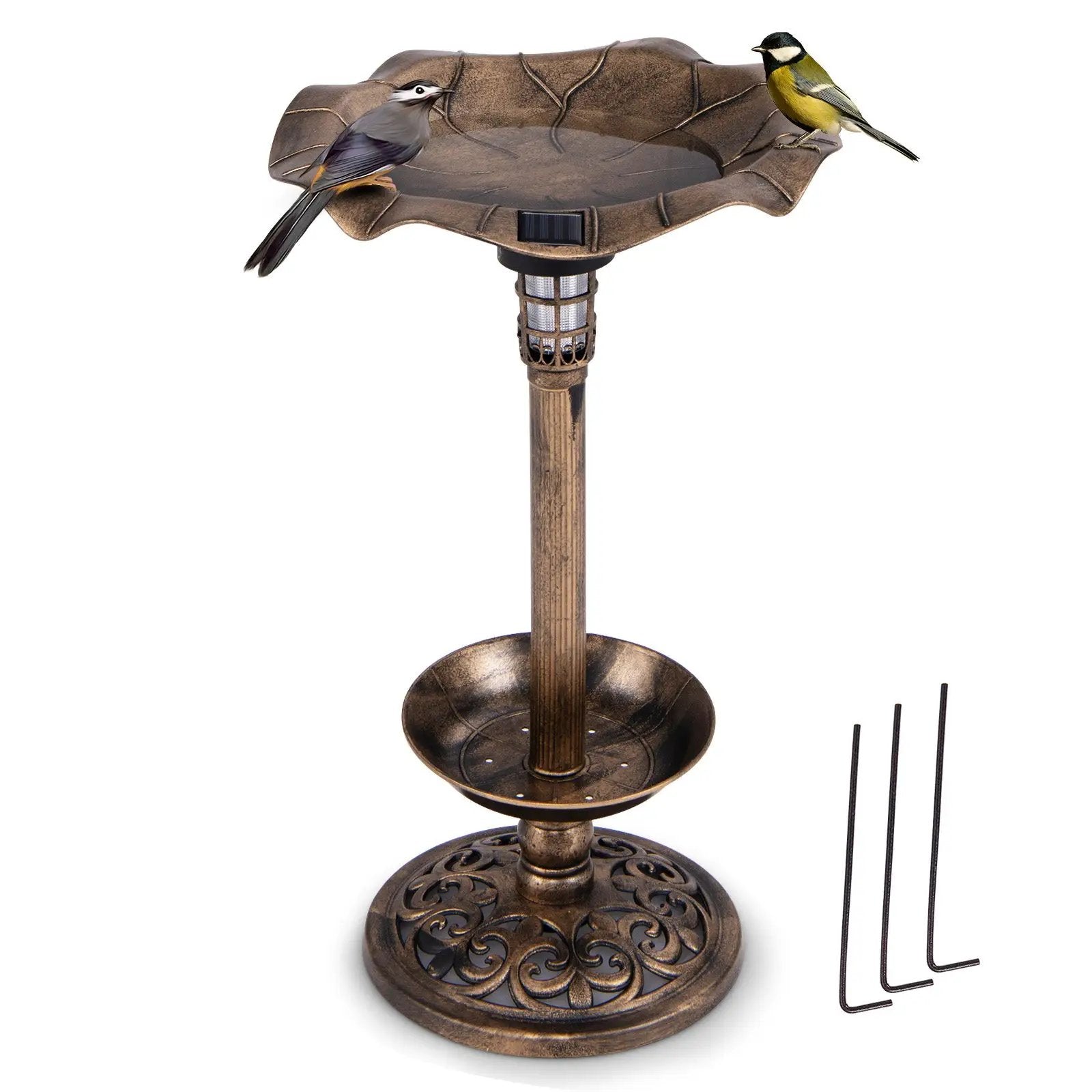 Pedestal Birdbath and Feeder with Solar Light - Lotus Leaf by DirectDeals