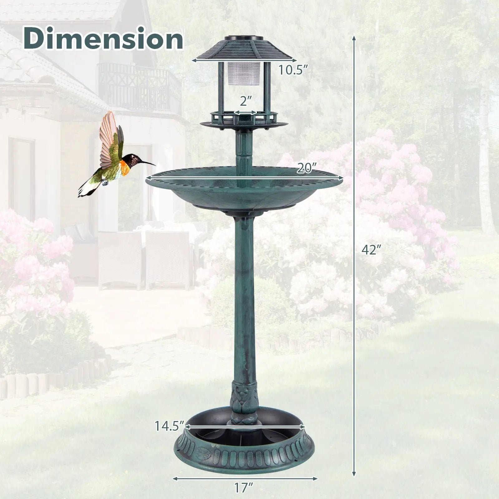 Solar Pedestal Bird Bath with Feeder and Planter - Bronze by DirectDeals