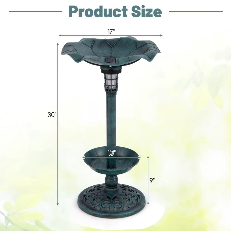 Pedestal Birdbath and Feeder with Solar Light - Lotus Leaf by DirectDeals