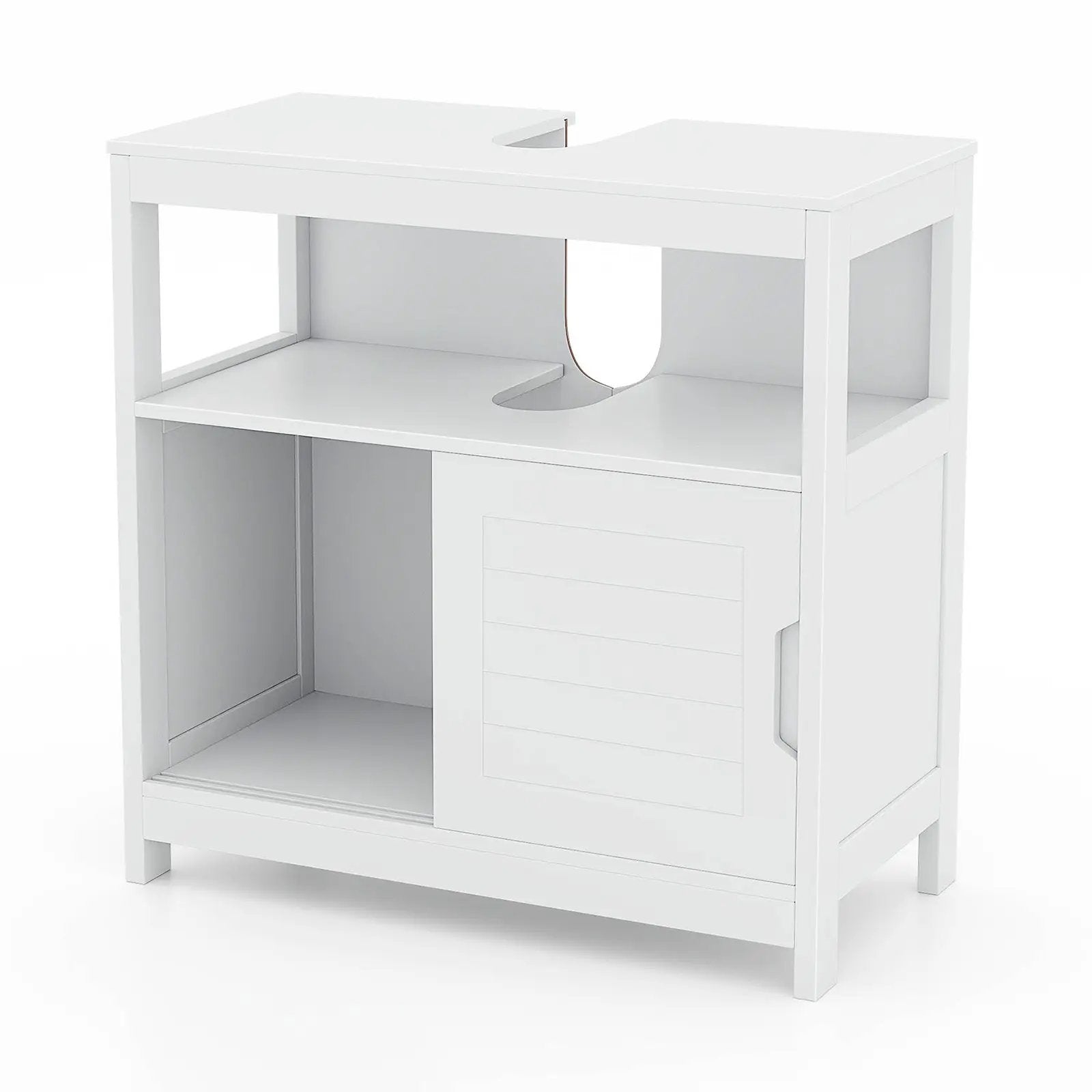 Pedestal Sink Storage Cabinet with 2 Sliding Doors and U-shaped Cut-out-White by DirectDeals