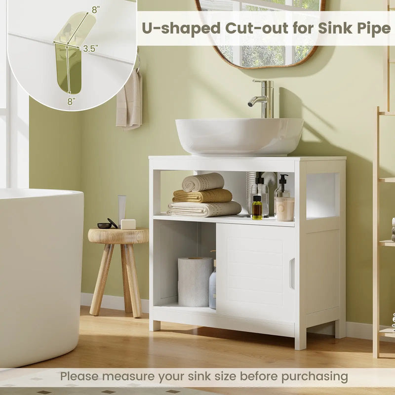 Pedestal Sink Storage Cabinet with 2 Sliding Doors and U-shaped Cut-out-White by DirectDeals