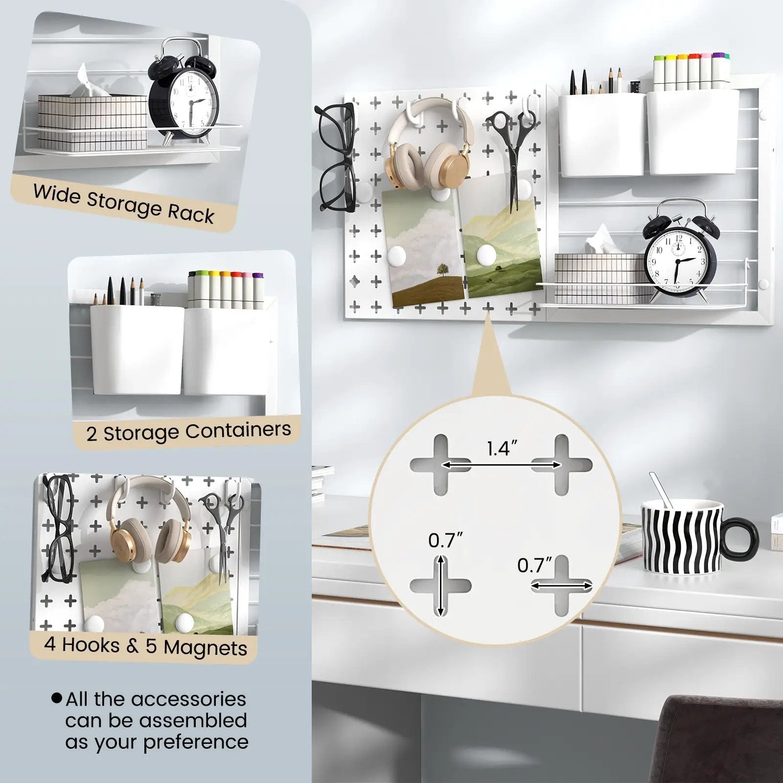 Pegboard Combination Kit Combination Wall Organizer with Magnets and Hooks by DirectDeals