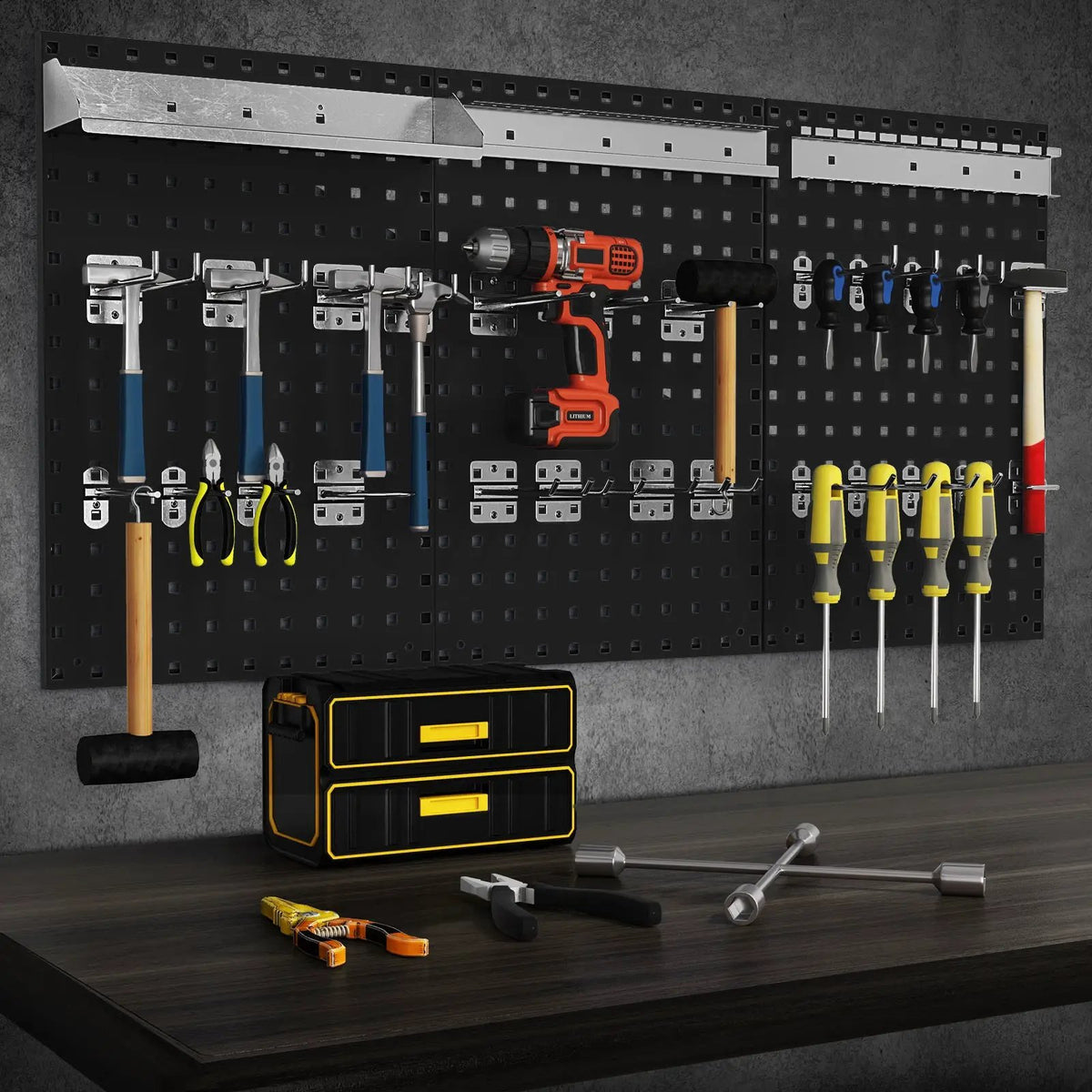 Wall-Mounted Pegboard Kit with 3 Pegboards for Garage Workshop, photo 2 of 7