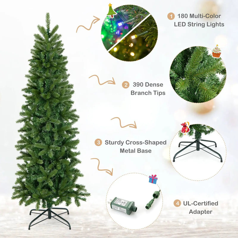 Pencil Christmas Tree with 180 Warm White and Multi-color LED Lights by DirectDeals