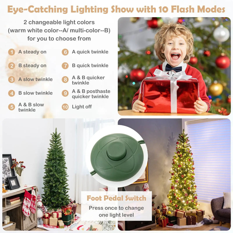 Pencil Christmas Tree with 180 Warm White and Multi-color LED Lights by DirectDeals
