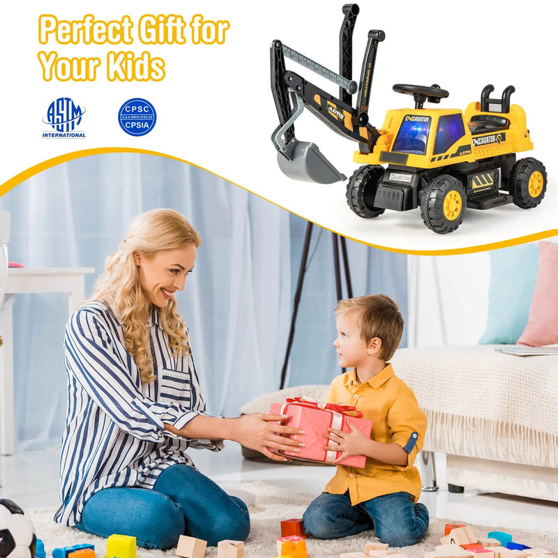 Kids ASTM Certificated Powered Ride On Bulldozer with Front Digger Shovel-Yellow by DirectDeals