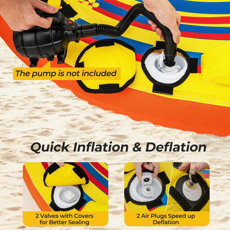 1 or 2 Person Inflatable Towable Tube for Boating with Quick Connector by DirectDeals