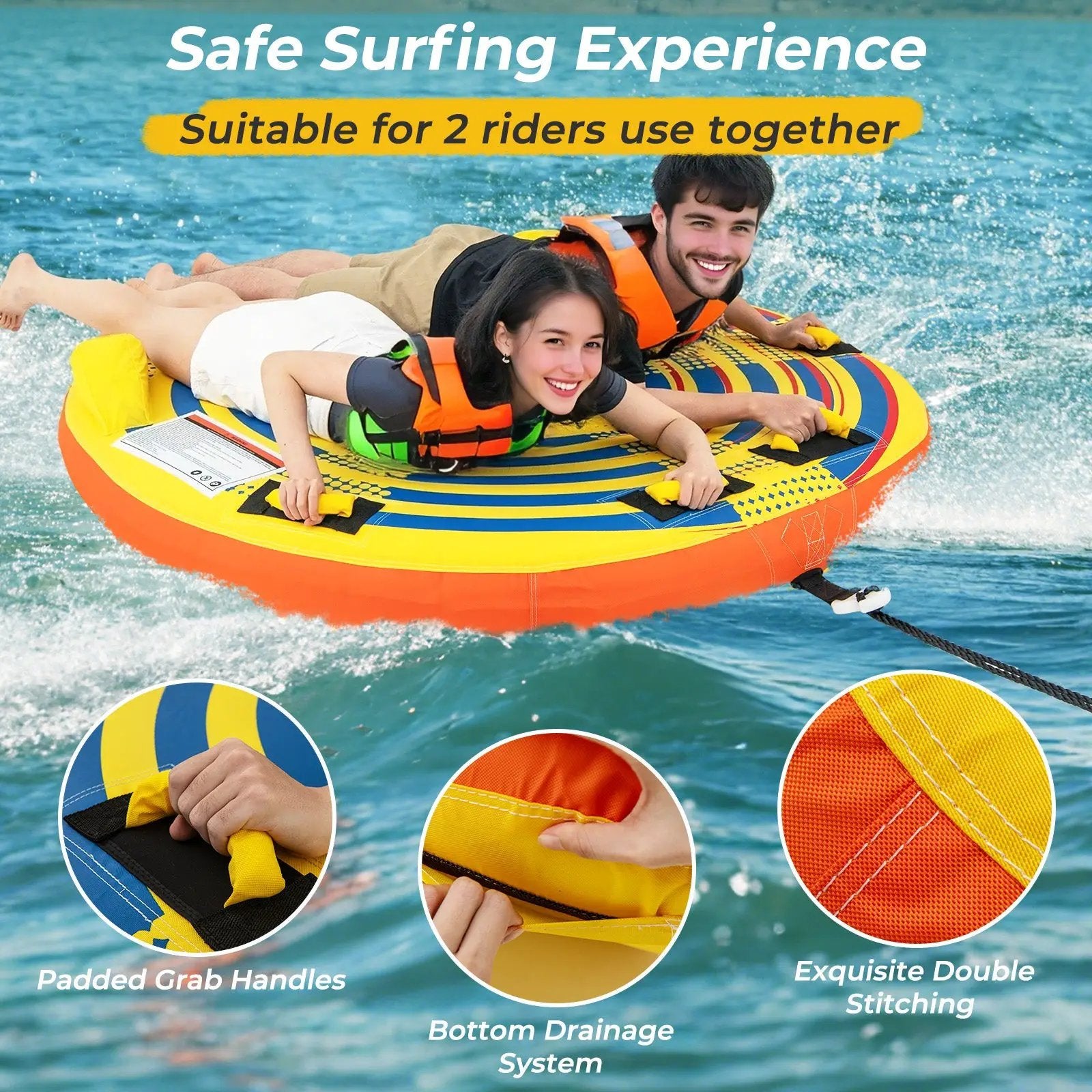 1 or 2 Person Inflatable Towable Tube for Boating with Quick Connector by DirectDeals