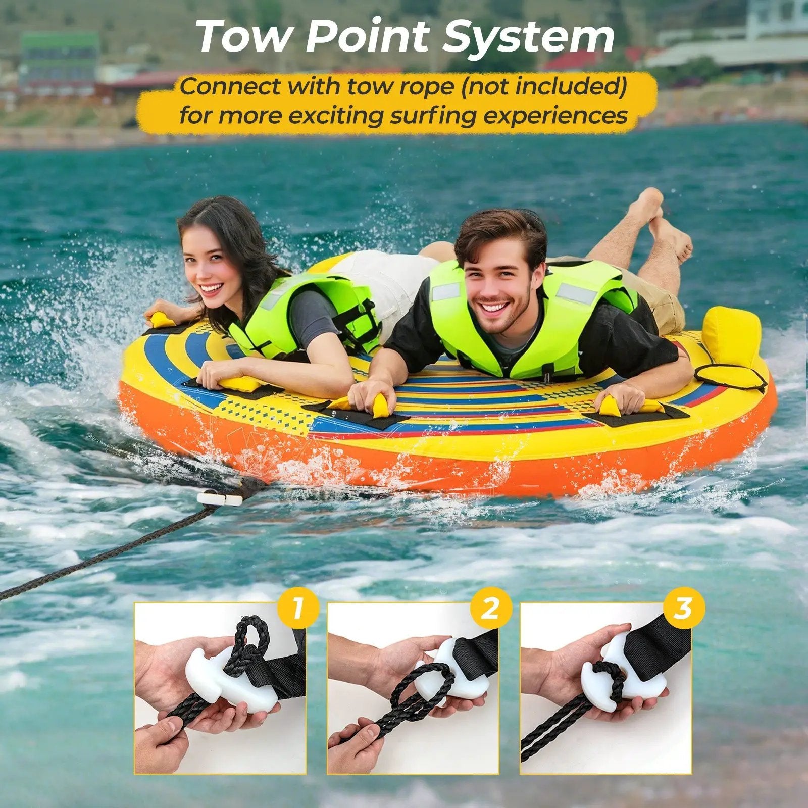 1 or 2 Person Inflatable Towable Tube for Boating with Quick Connector by DirectDeals