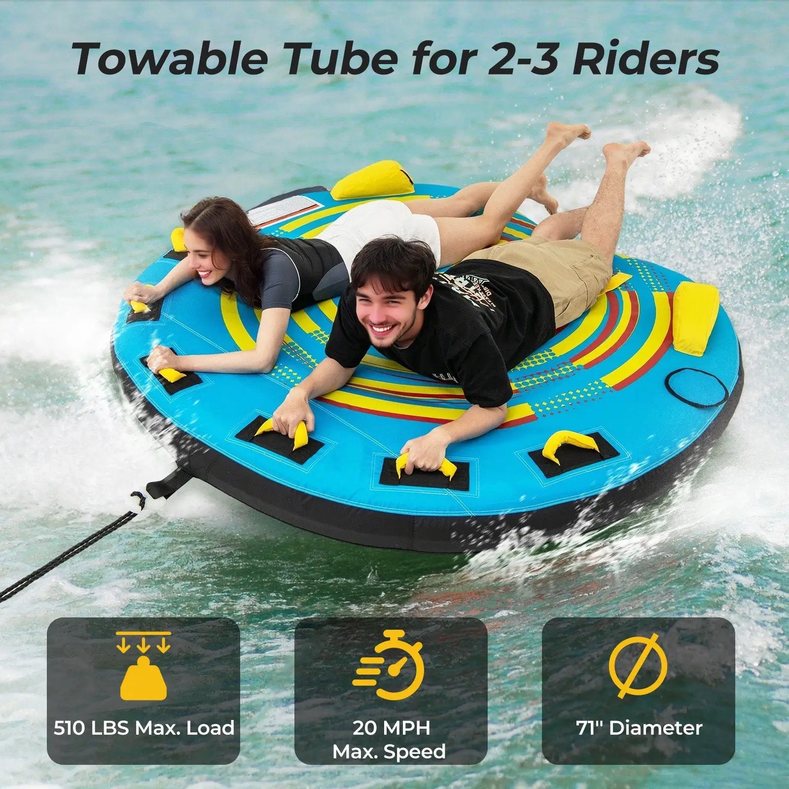 3-Person Inflatable Boat Tube Towable Platform with Double Valves by DirectDeals