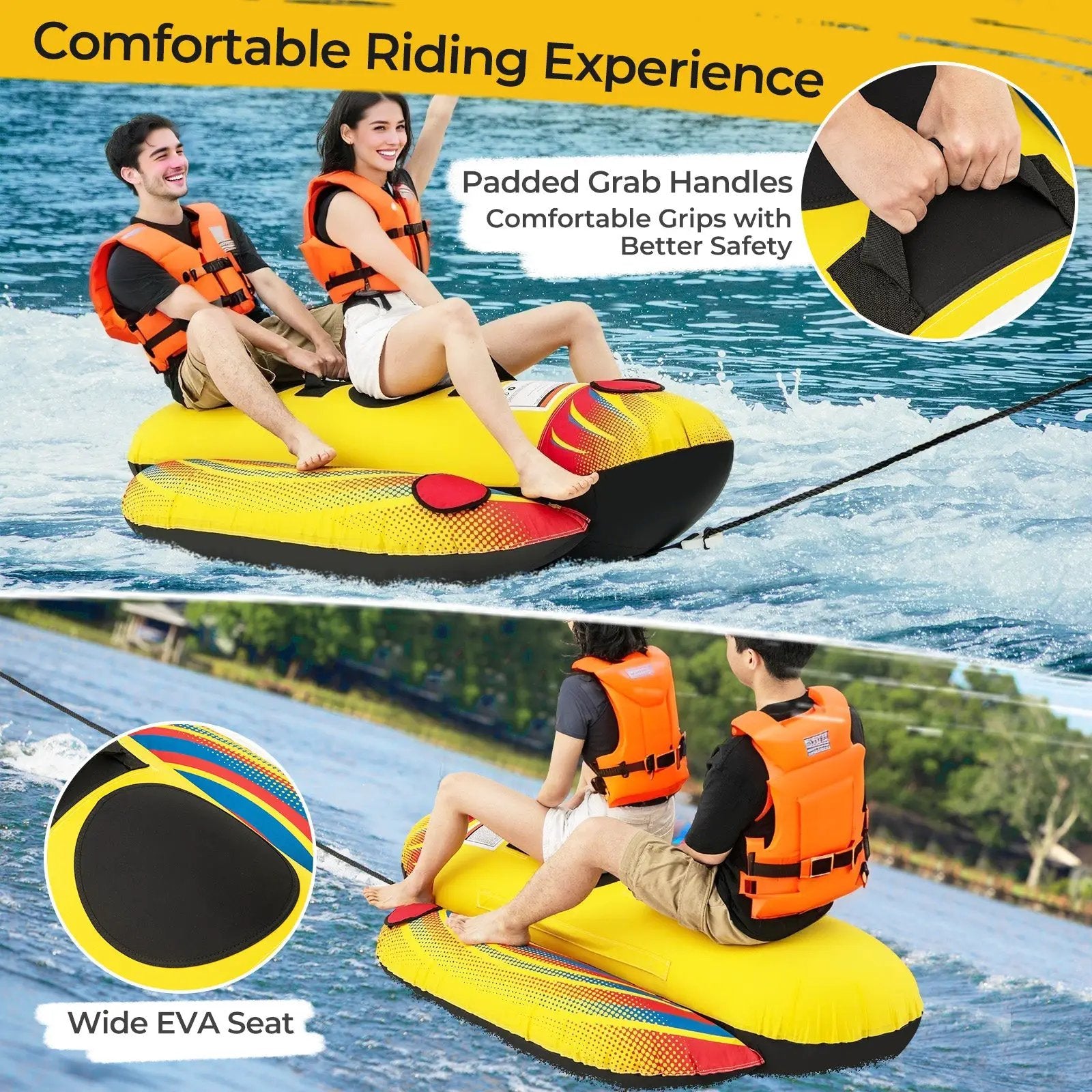 1 or 2 Person Inflatable Towable Tube Banana Boat for Boating by DirectDeals