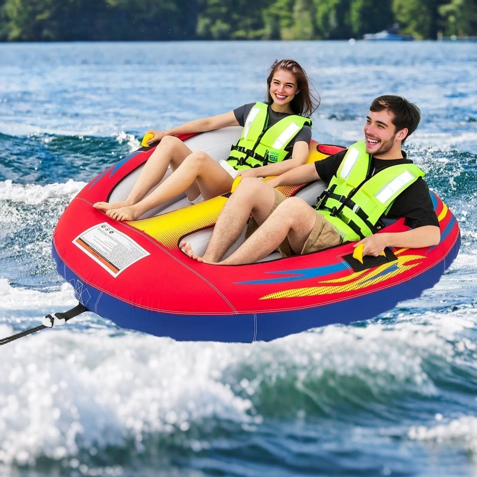 1 or 2 Person Inflatable Towable Tube for Boating with Drainage by DirectDeals