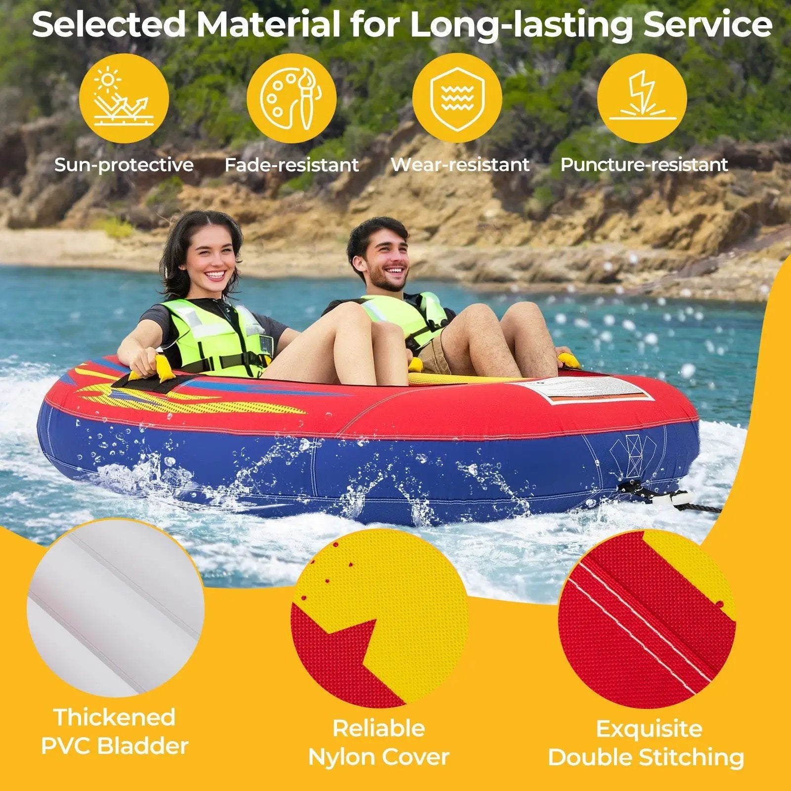 1 or 2 Person Inflatable Towable Tube for Boating with Drainage by DirectDeals