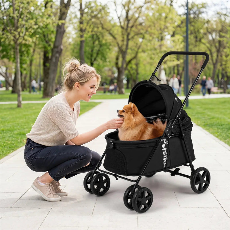 Foldable Pet Stroller for Small to Medium Dogs with Brake by DirectDeals