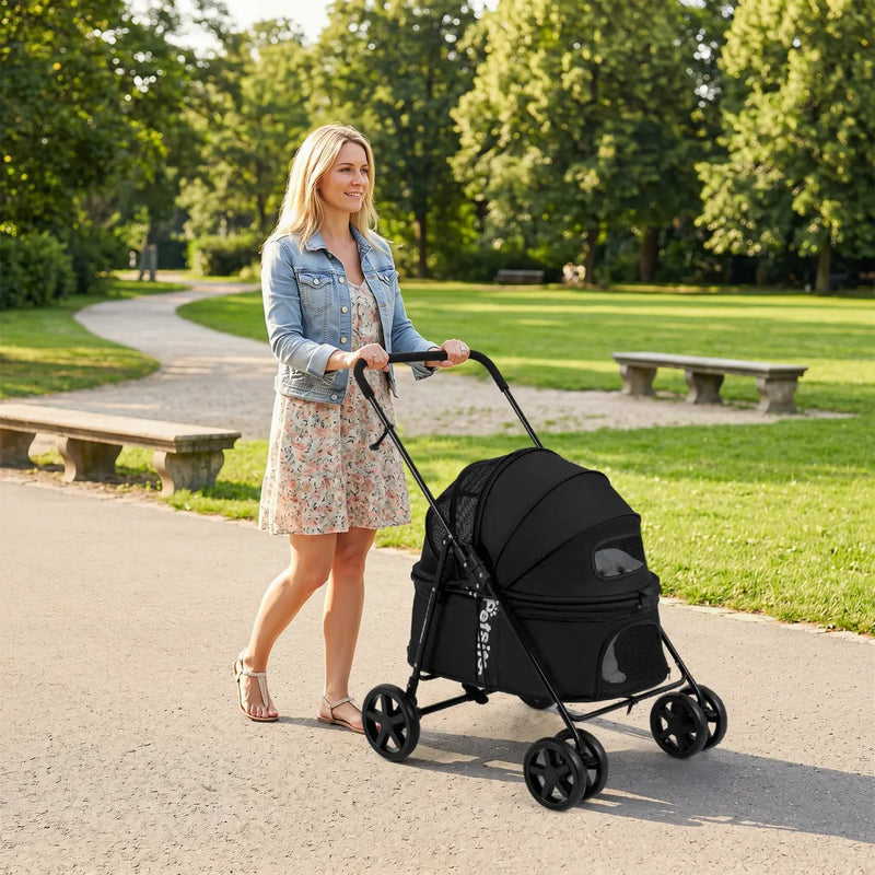 Foldable Pet Stroller for Small to Medium Dogs with Brake by DirectDeals