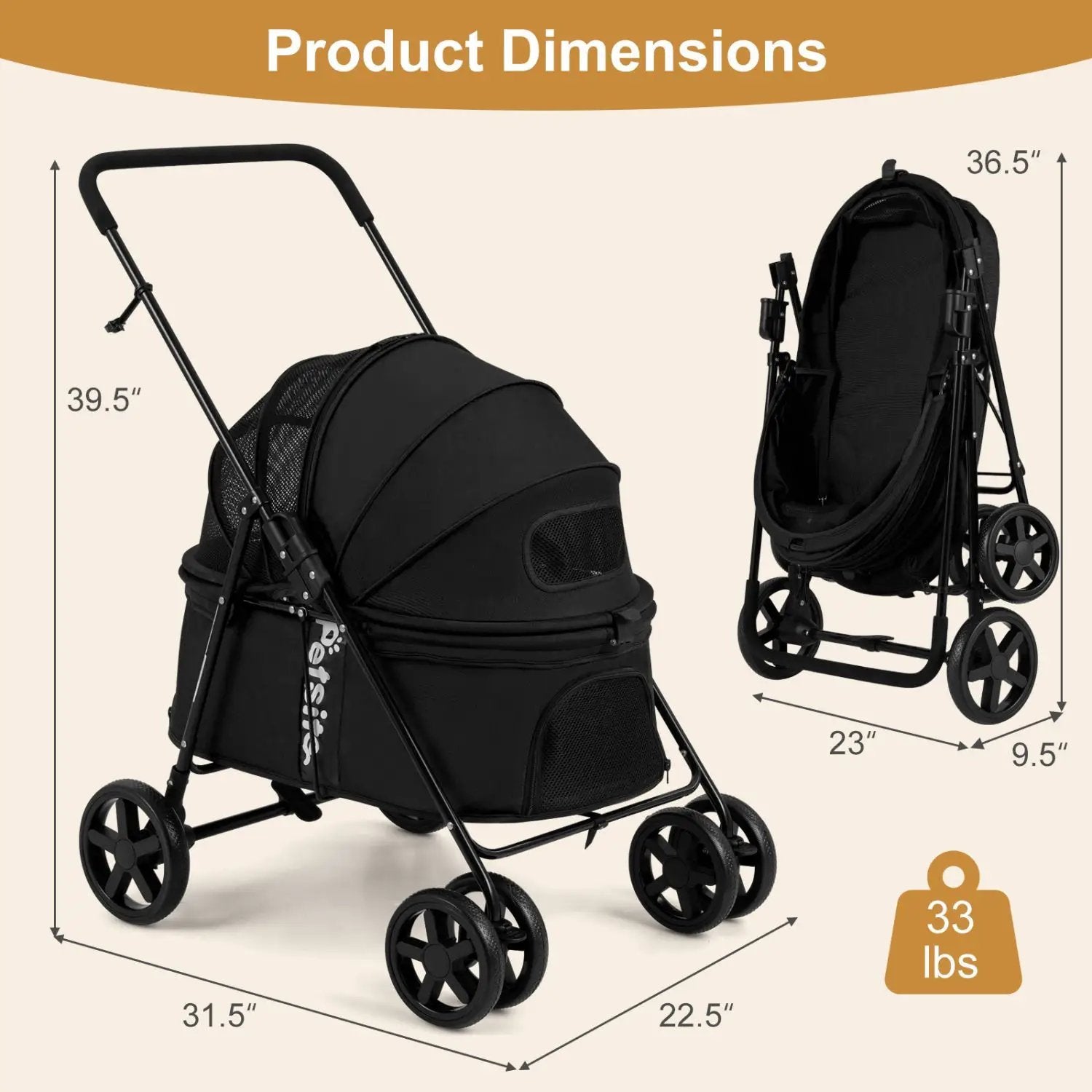 Foldable Pet Stroller for Small to Medium Dogs with Brake by DirectDeals