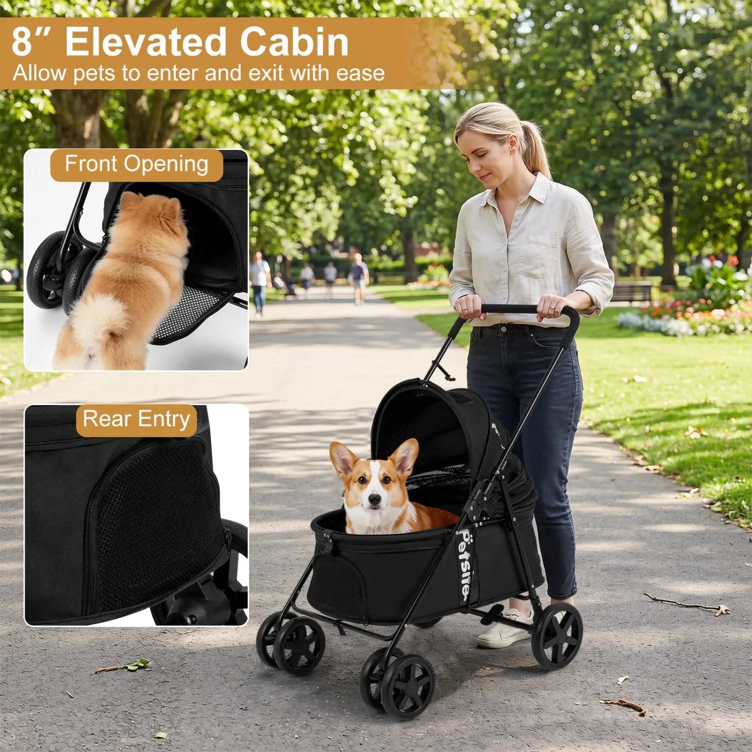Foldable Pet Stroller for Small to Medium Dogs with Brake by DirectDeals