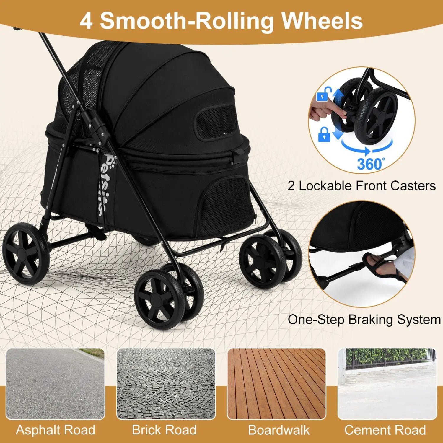 Foldable Pet Stroller for Small to Medium Dogs with Brake by DirectDeals