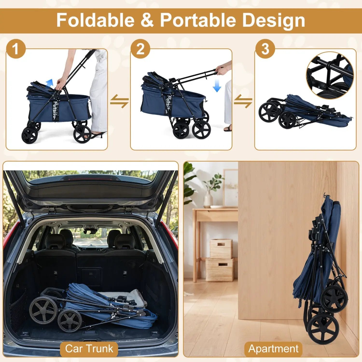Foldable Pet Stroller for Small to Medium Dogs with Brake by DirectDeals