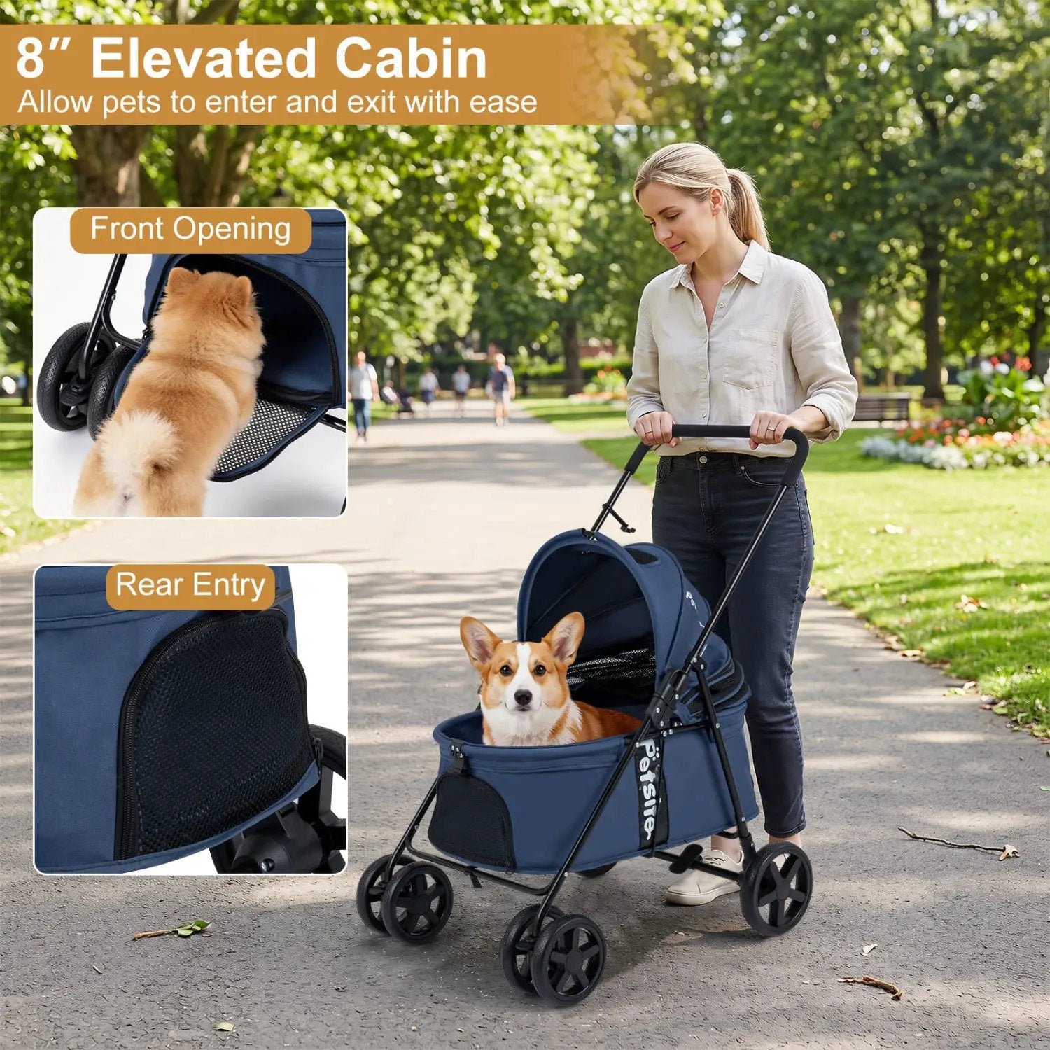 Foldable Pet Stroller for Small to Medium Dogs with Brake by DirectDeals