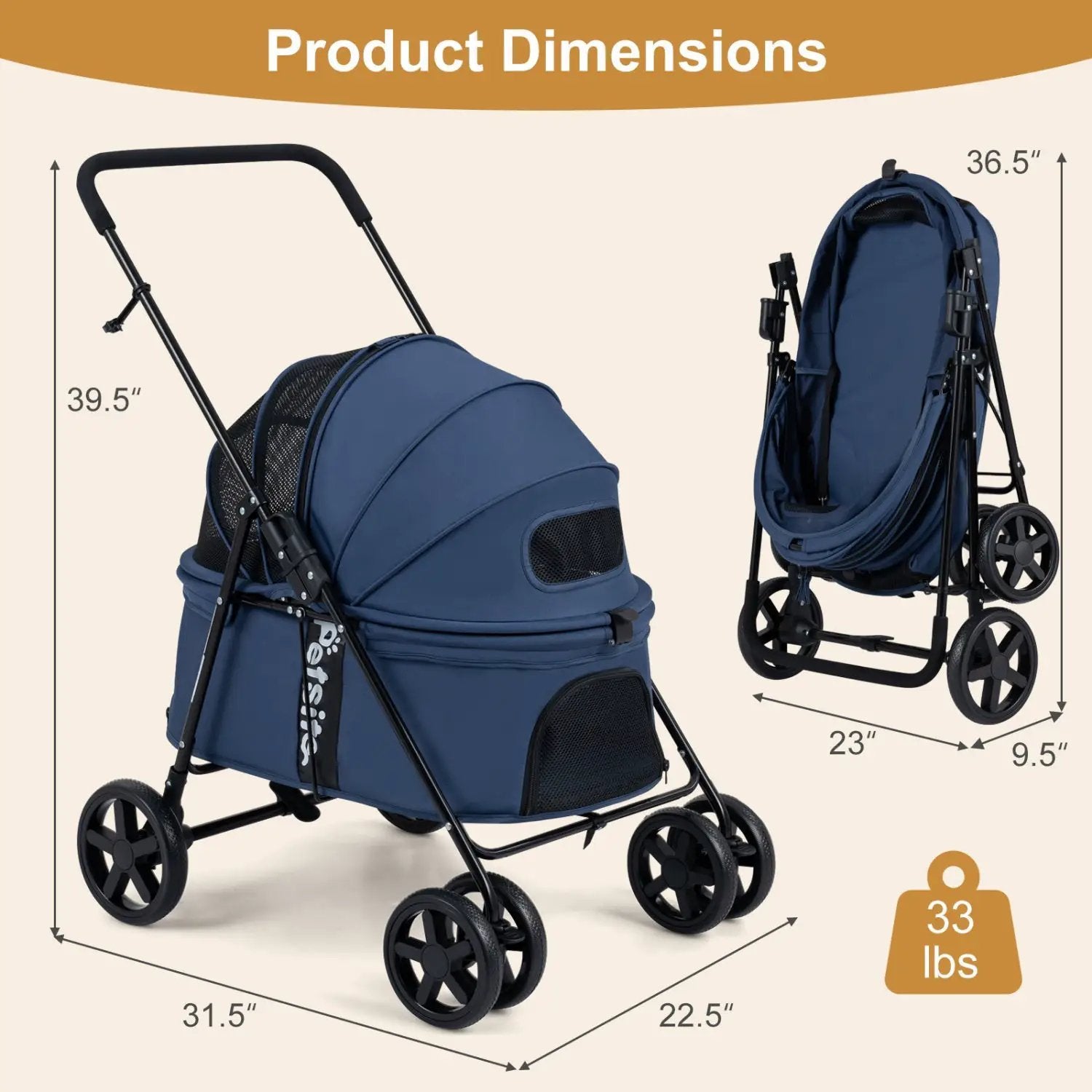 Foldable Pet Stroller for Small to Medium Dogs with Brake by DirectDeals