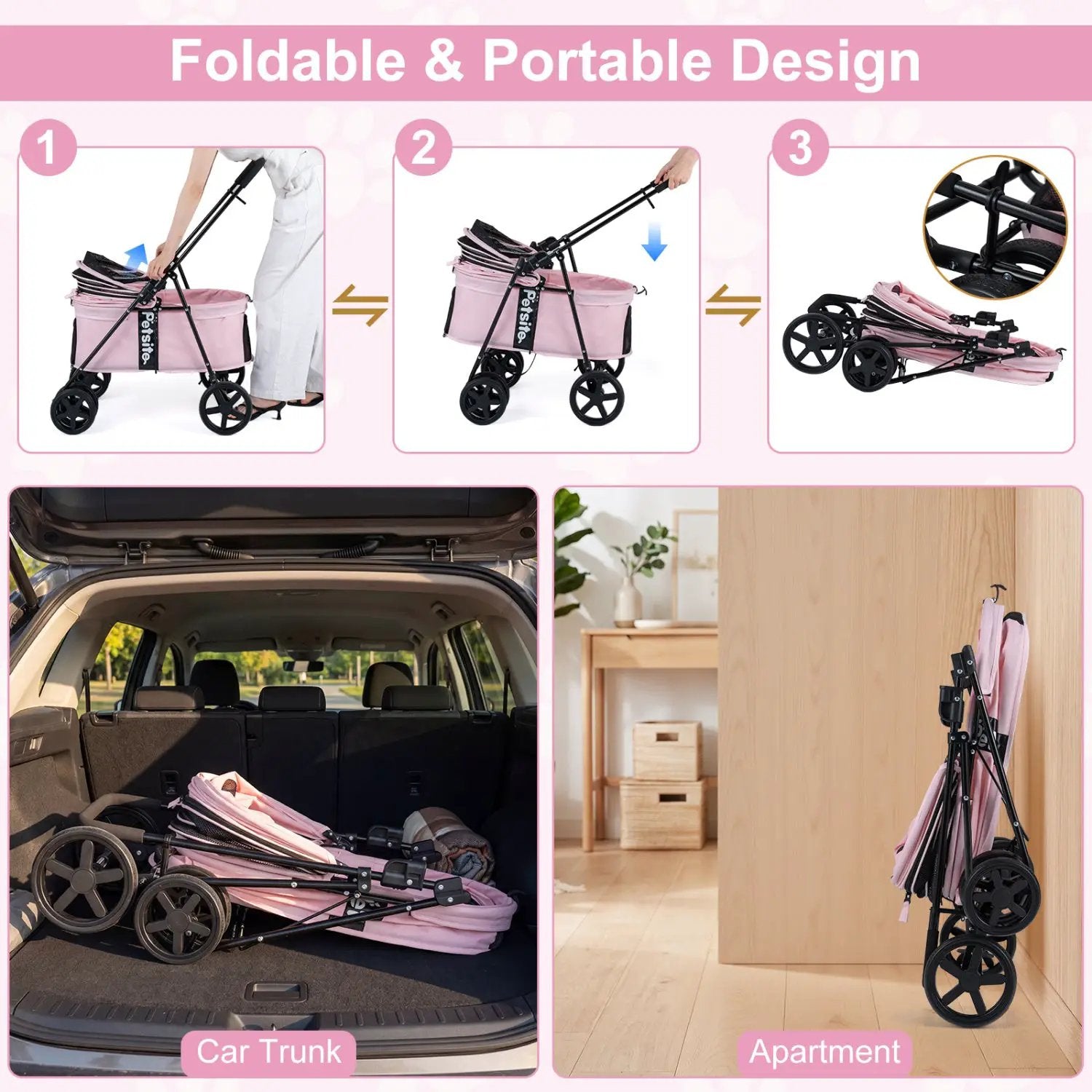 Foldable Pet Stroller for Small to Medium Dogs with Brake by DirectDeals