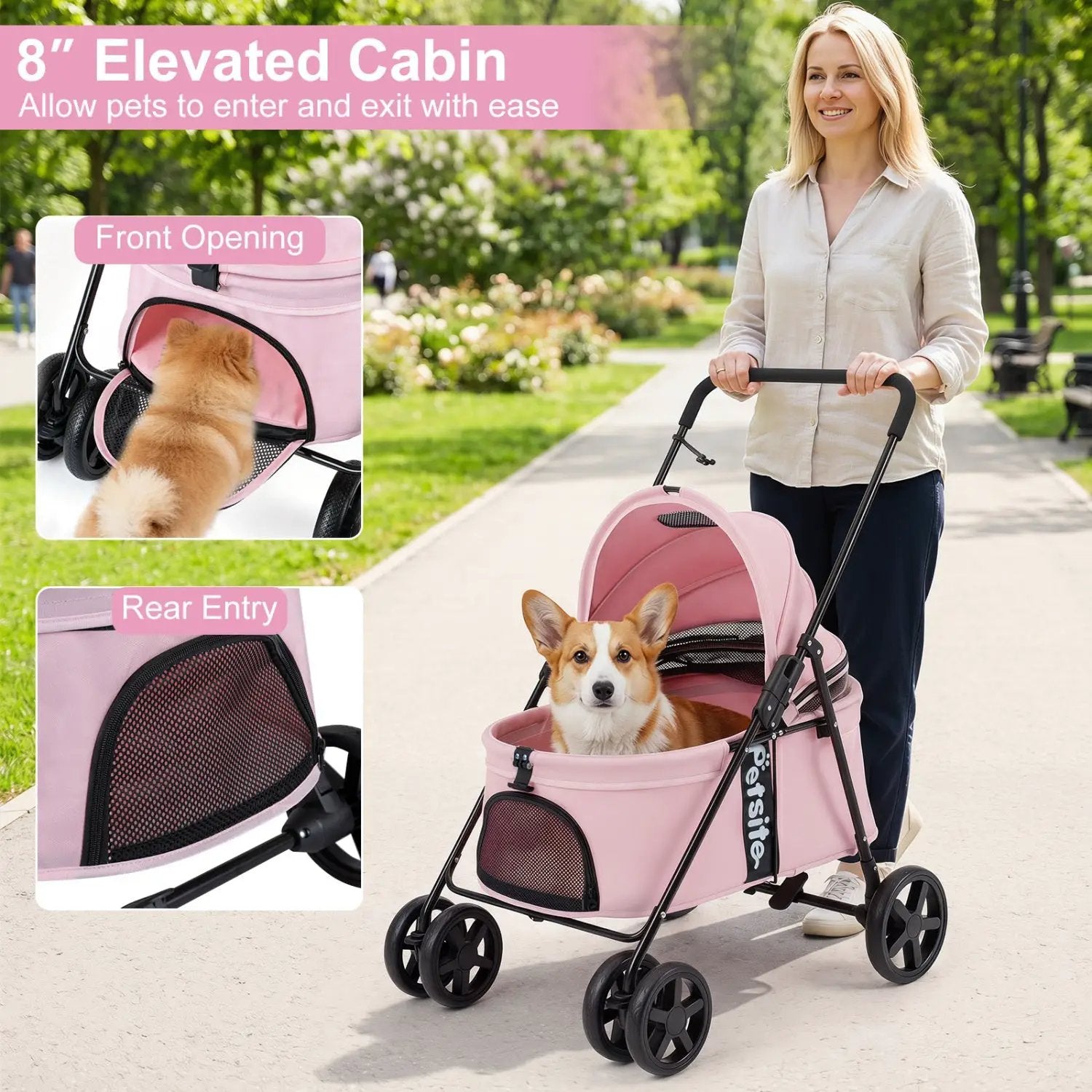 Foldable Pet Stroller for Small to Medium Dogs with Brake by DirectDeals