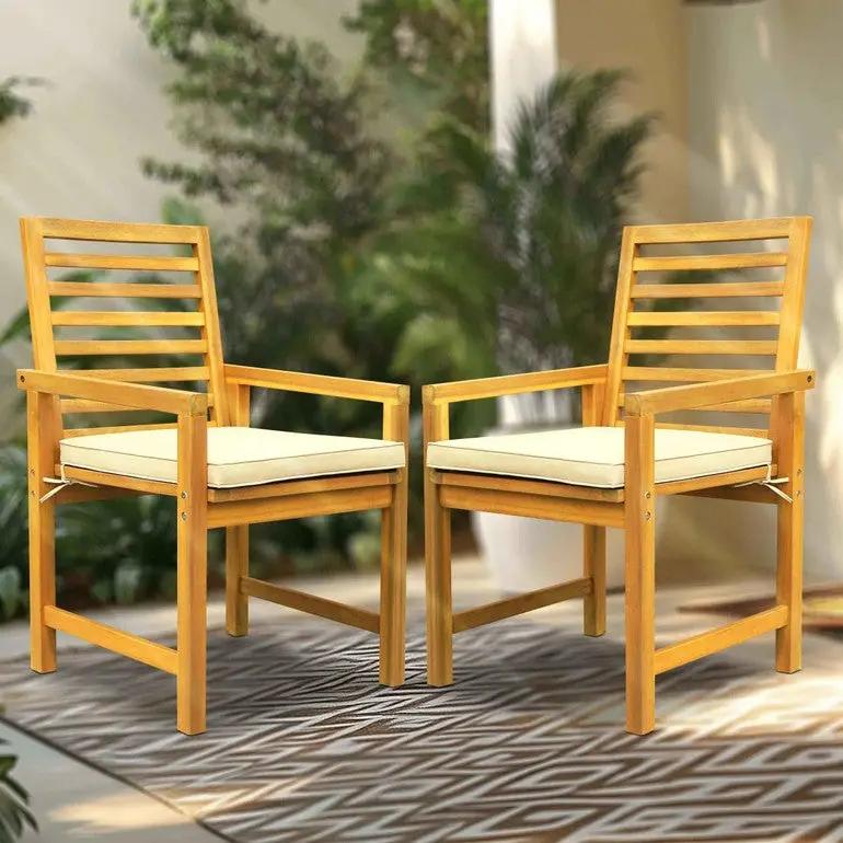 Tranquillo Solara Acacia Wood Outdoor Chairs Set of 2 with Cushions for Stylish Outdoor Seating by Megsu