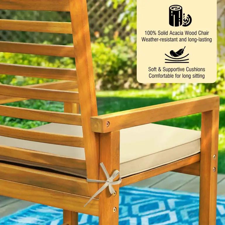 Tranquillo Solara Acacia Wood Outdoor Chairs Set of 2 with Cushions for Stylish Outdoor Seating by Megsu