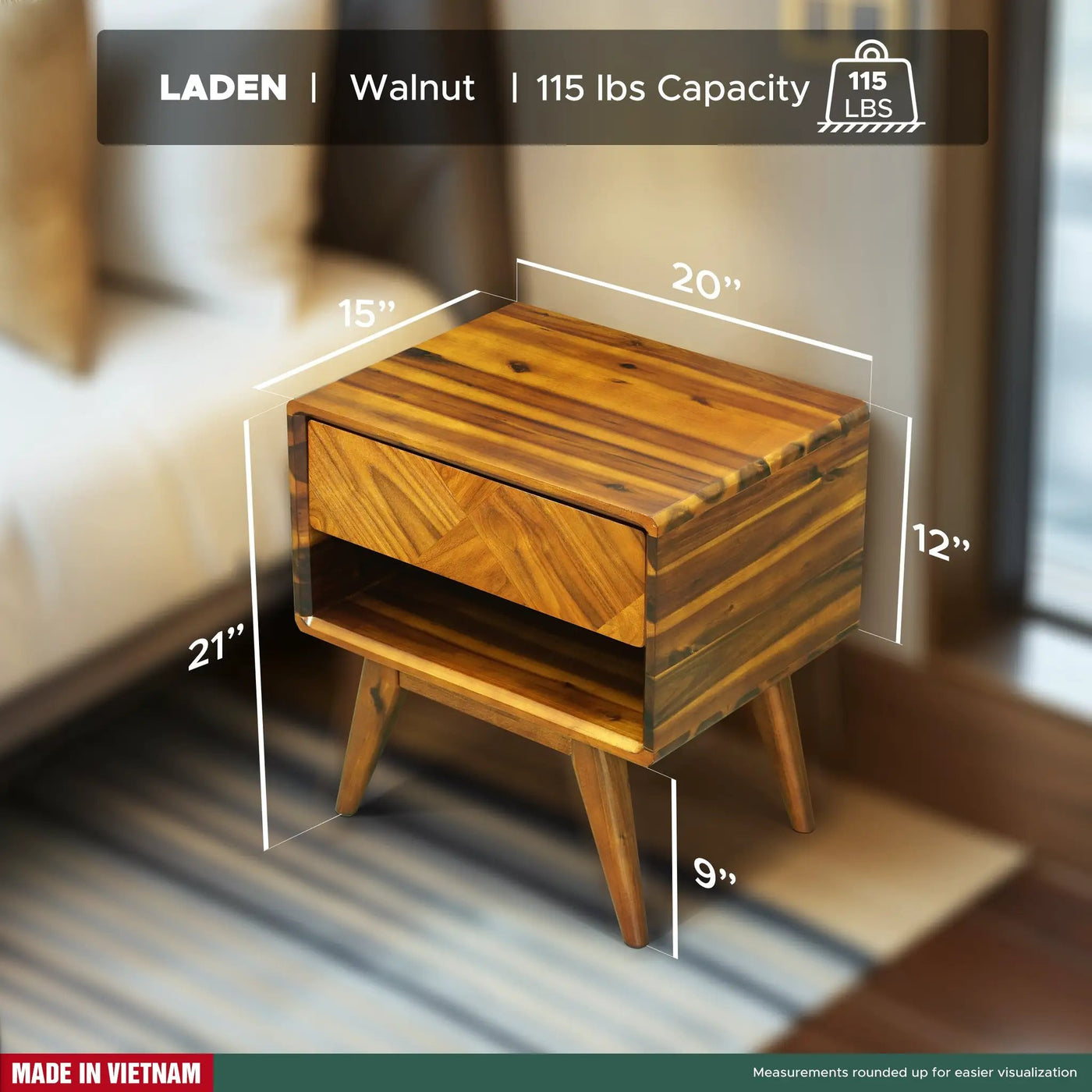 Laden Handcrafted Solid Wood Nightstand by Megsu