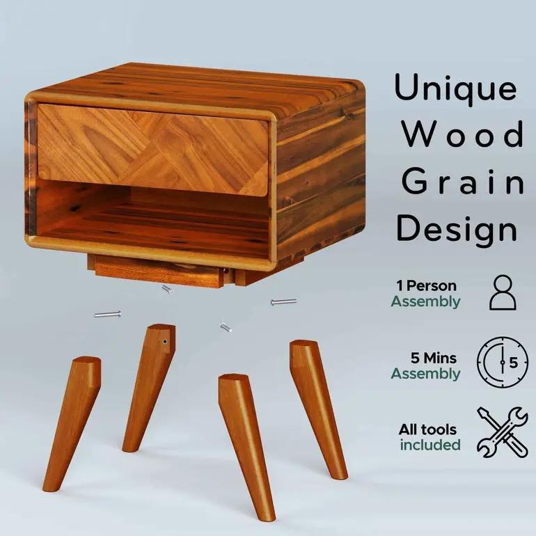 Laden Handcrafted Solid Wood Nightstand by Megsu