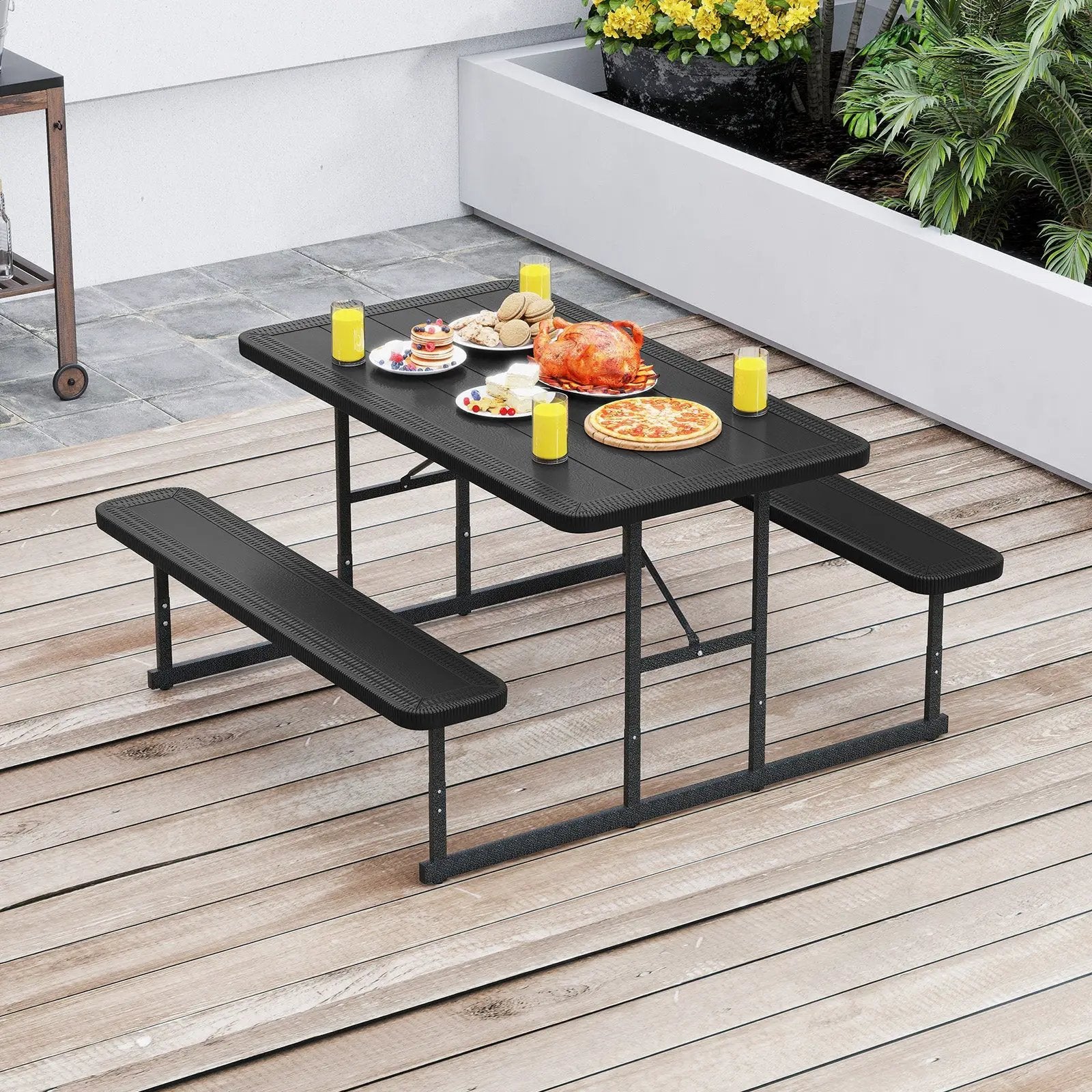 Picnic Table Bench Set for 2-4 People Outdoor Rectangular Camping Dining Table by DirectDeals