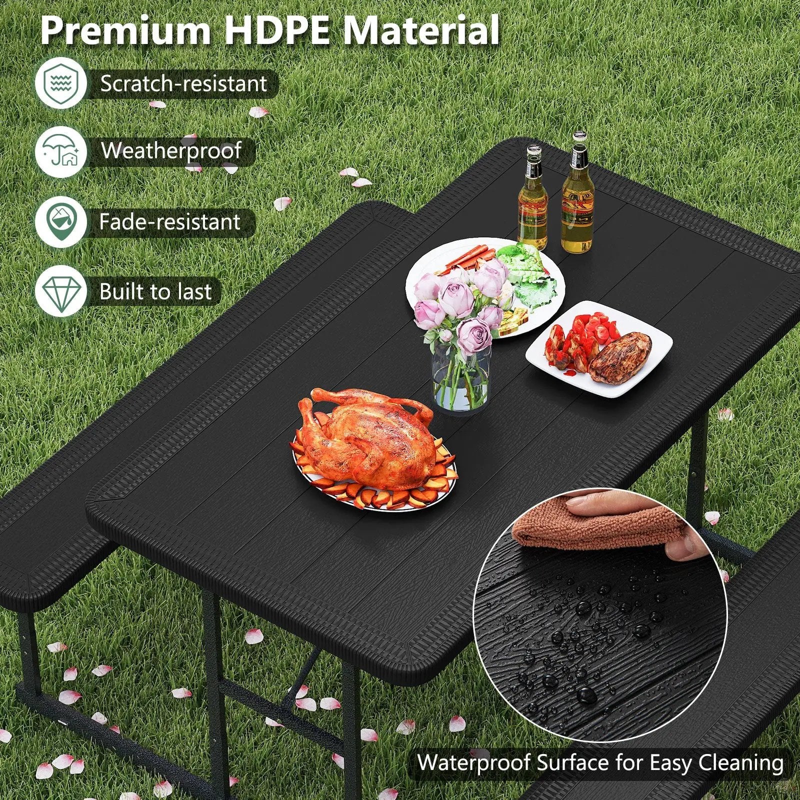 Picnic Table Bench Set for 2-4 People Outdoor Rectangular Camping Dining Table by DirectDeals