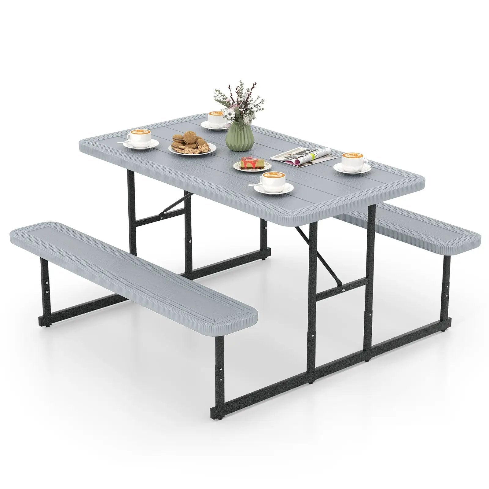 Picnic Table Bench Set for 2-4 People Outdoor Rectangular Camping Dining Table by DirectDeals