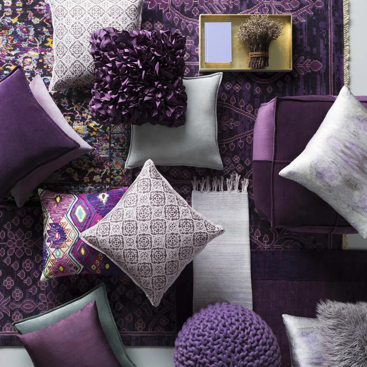 Bordered Solid Plum Purple Wool Rug, photo 12 of 14