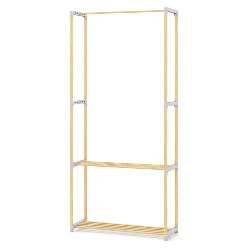 Pine Wood Clothes Rack with 2-Tier Open Storage Shelf for Hanging Clothes-Gray by DirectDeals