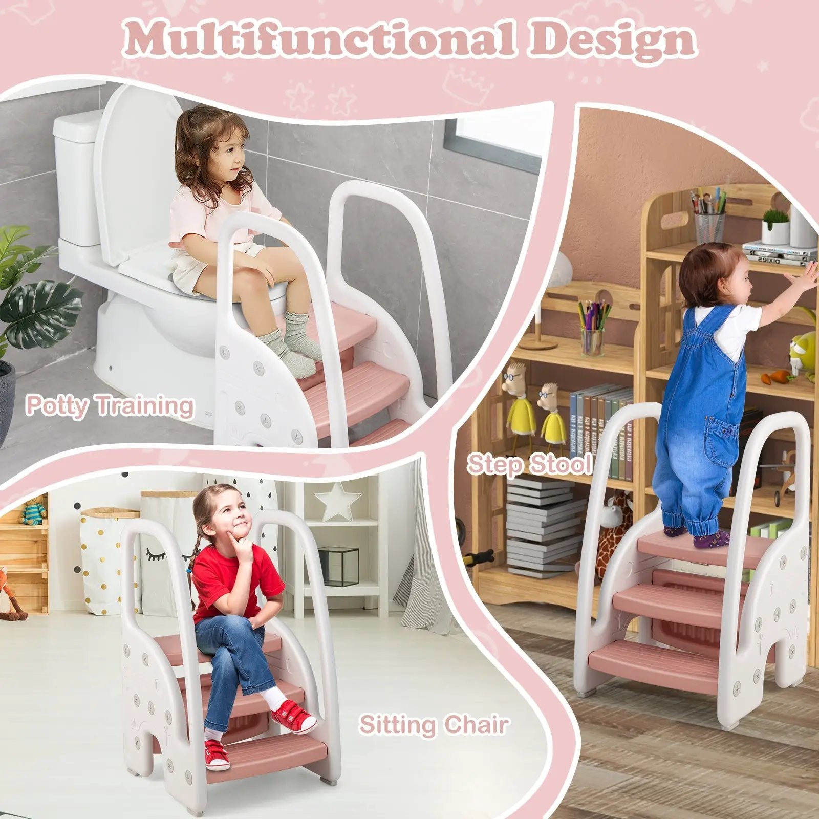 3-Step Stool with Safety Handles and Non-slip Pedals for Toddlers by DirectDeals