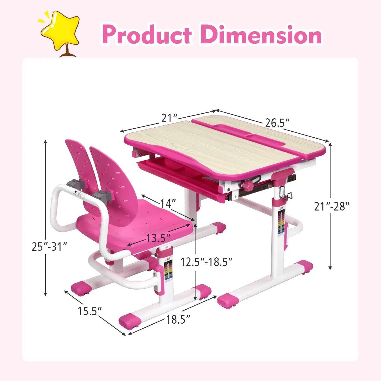Height Adjustable Kids Study Desk and Chair Set by DirectDeals