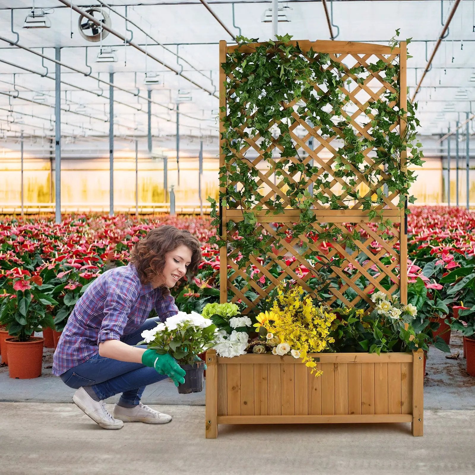 Planter Raised Bed with Trellis for Plant Flower Climbing-Orange by DirectDeals