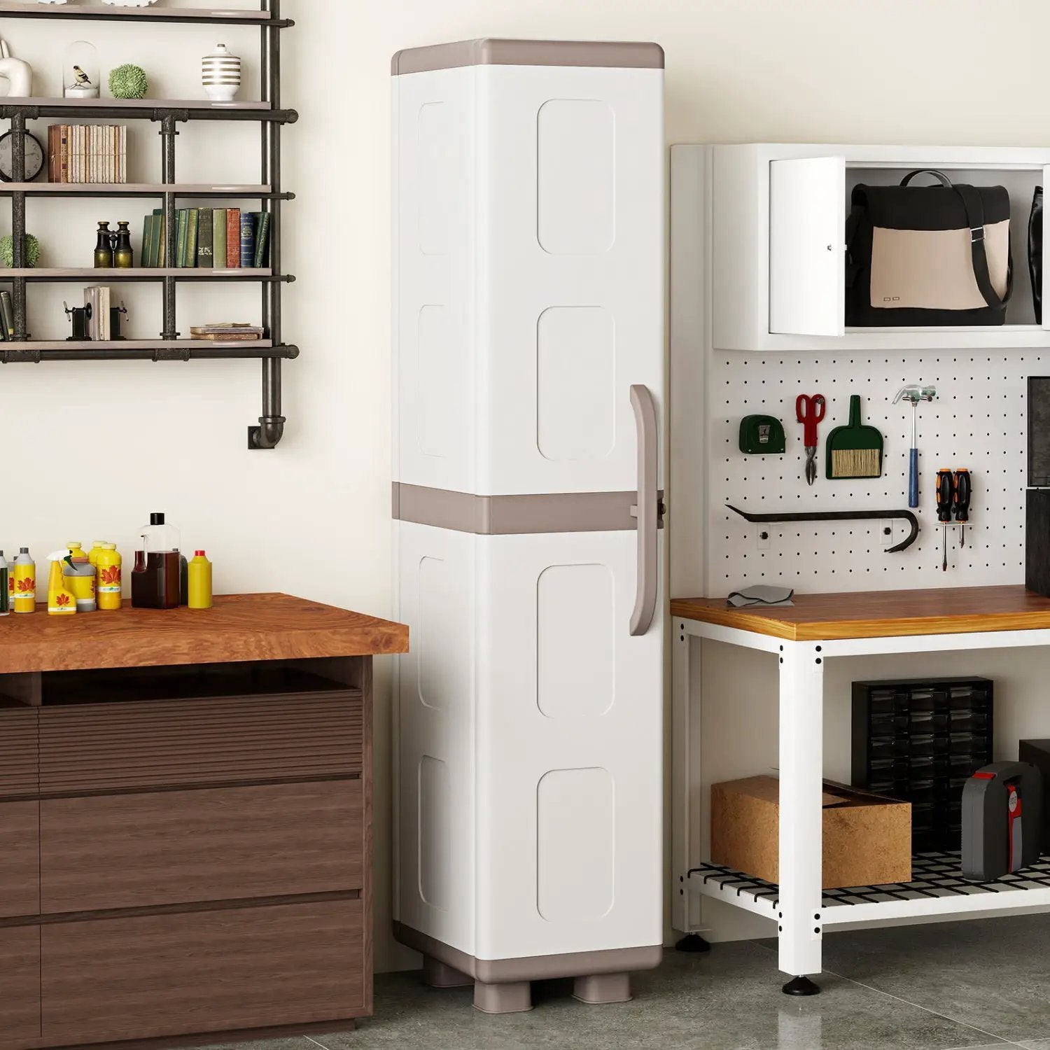 Plastic Kitchen Pantry with 4 Adjustable Shelves and Single Door for Living Room and Kitchen by DirectDeals