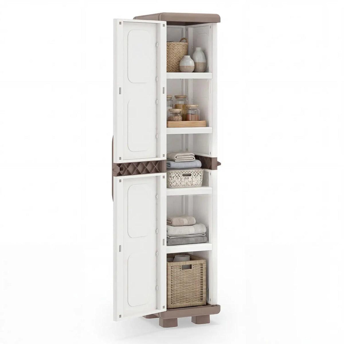 Plastic Kitchen Pantry with 4 Adjustable Shelves and Single Door for Living Room and Kitchen